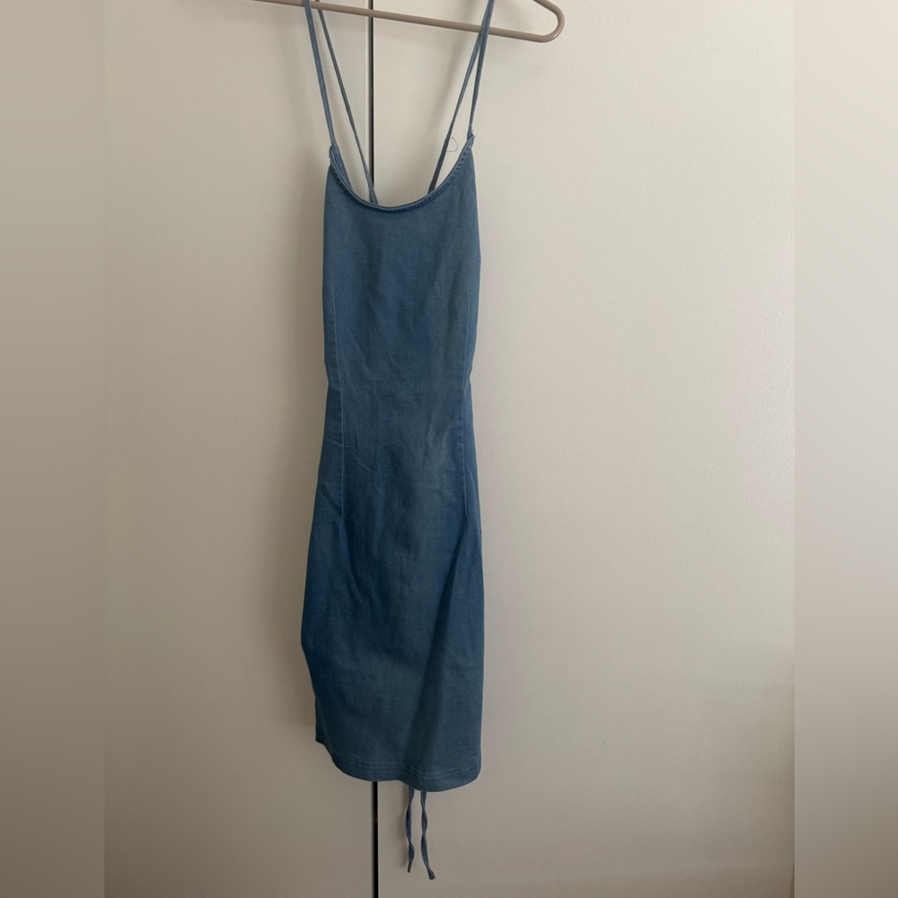 Active USA Denim-Look Midi Slip Dress in Blue